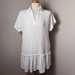 IN FEBRUARY 100% Cotton Gauze Fabric Drop Ruffle Mini Dress WHITE / MEDIUM
